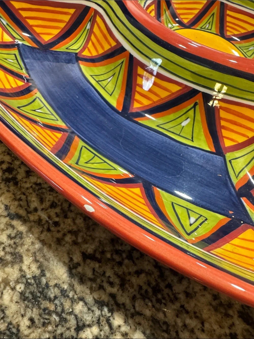 Pier 1 Hand-Painted Sectioned Serving Platter in Coral and Yellow